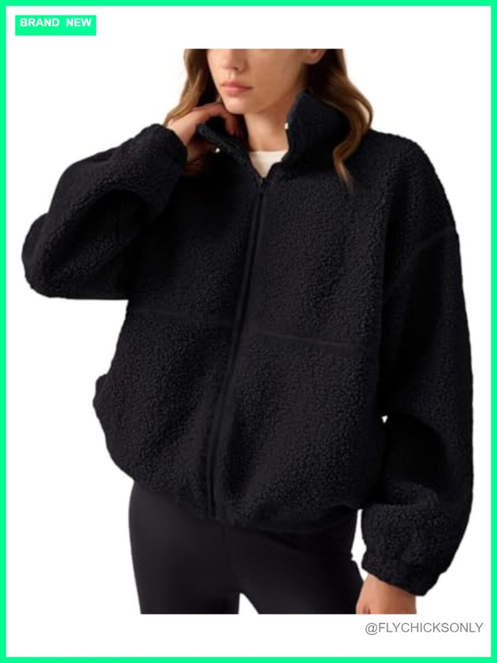 Sherpa Fleece Jacket Full Zip Up Cropped Sweatshirt Winter Warm